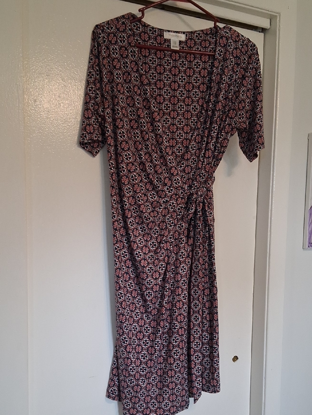 Motherhood Pink and Blue Wrap-Style Midi Dress